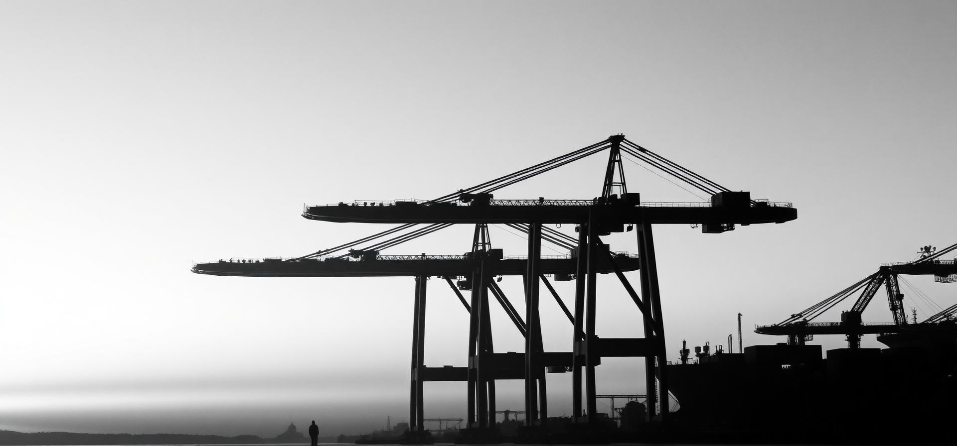 Port cranes at dusk
